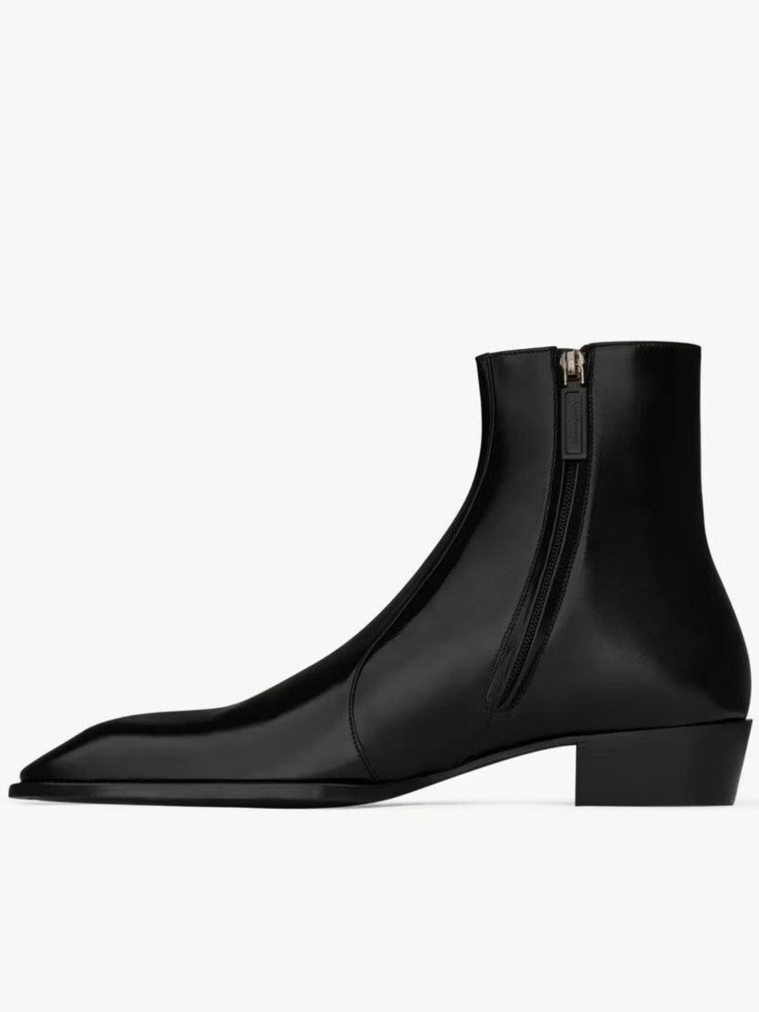 Saint Laurent Aurelien 30 Pointed-Toe Polished Ankle Boots