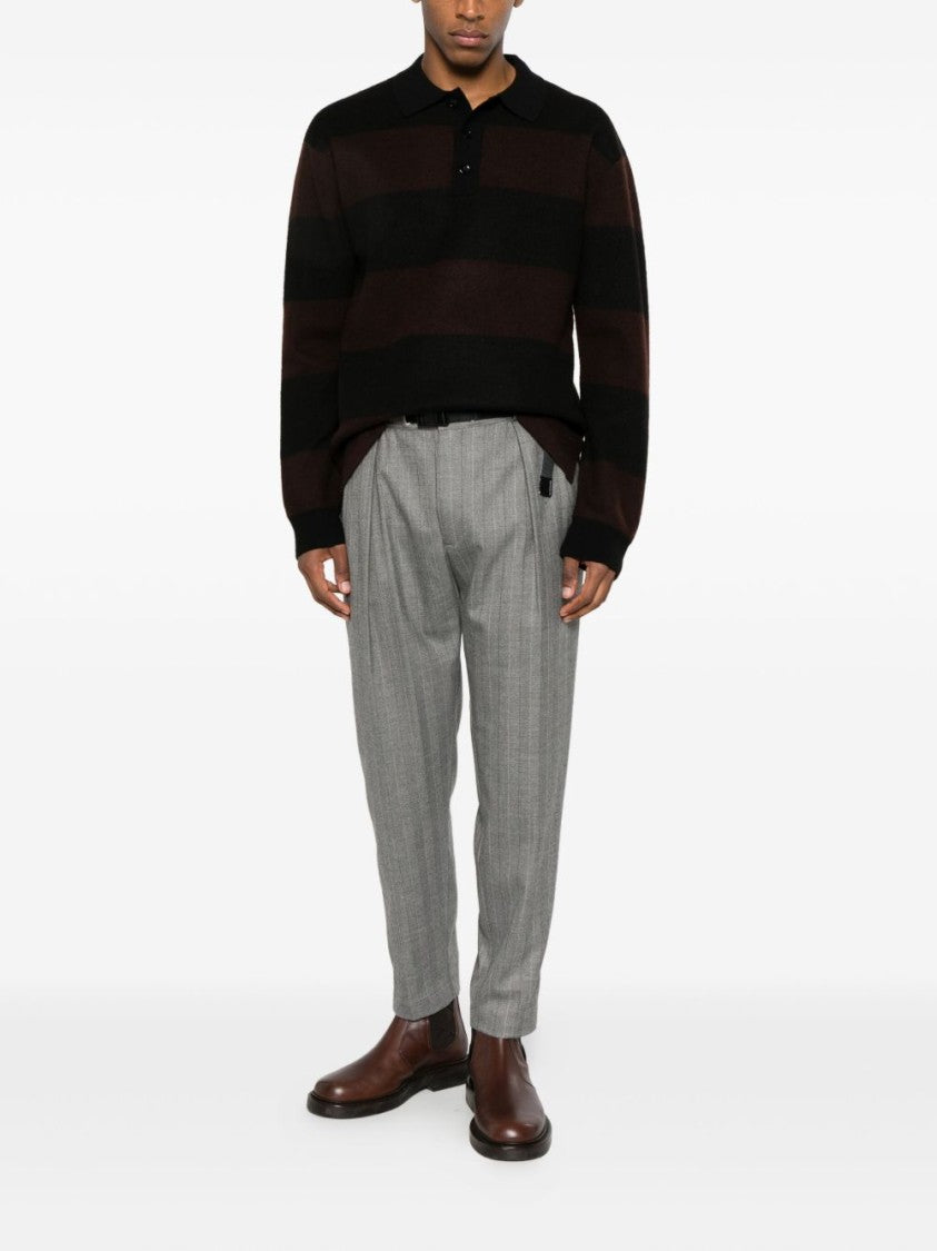 White Sand Cropped Grey Trousers With Pinstripe Pattern