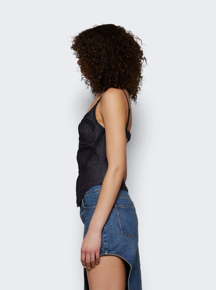 Mugler Corset Denim Top Raw Blue And Black