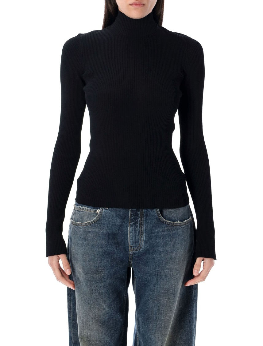 Balenciaga Lace-Up Fitted Turtleneck Top