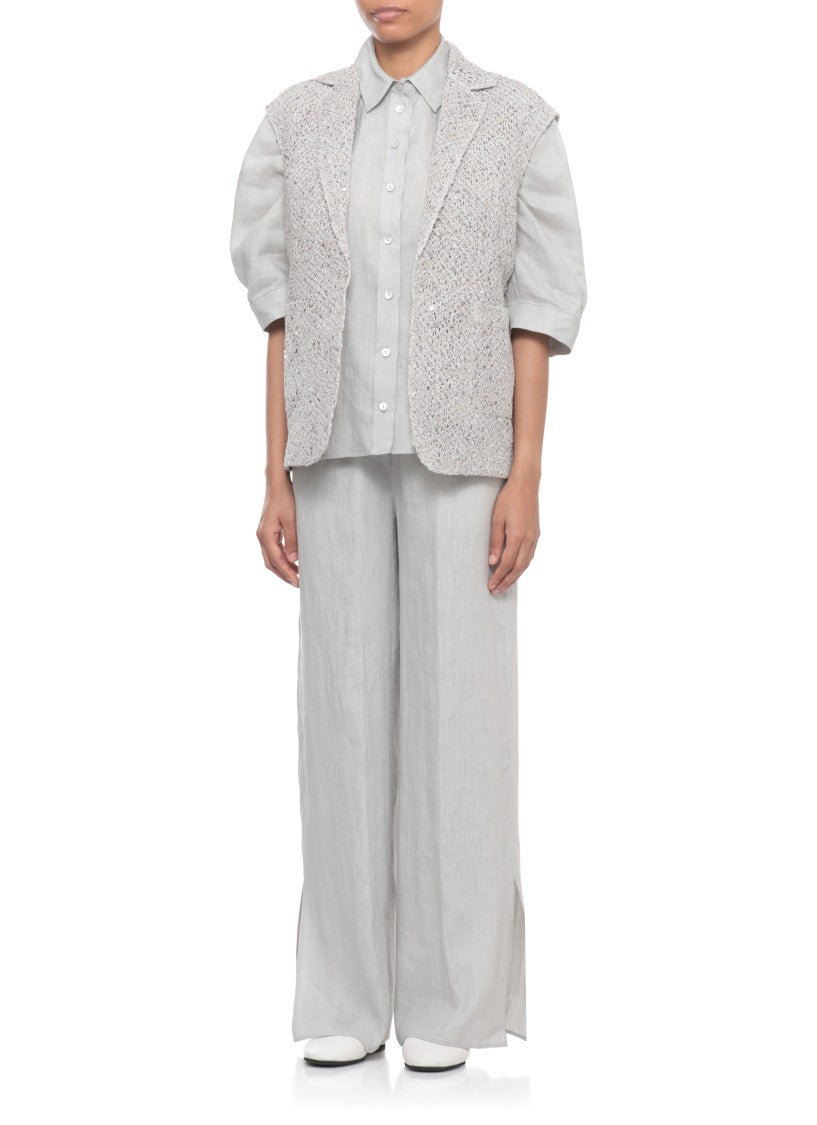 Panicale Grey Sequined Linen-Cotton Blazer