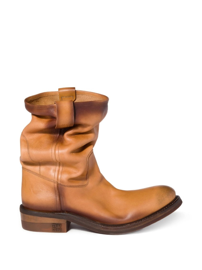 Miu Miu Brown Stivaletti Mid-Calf Slouchy Leather Boots