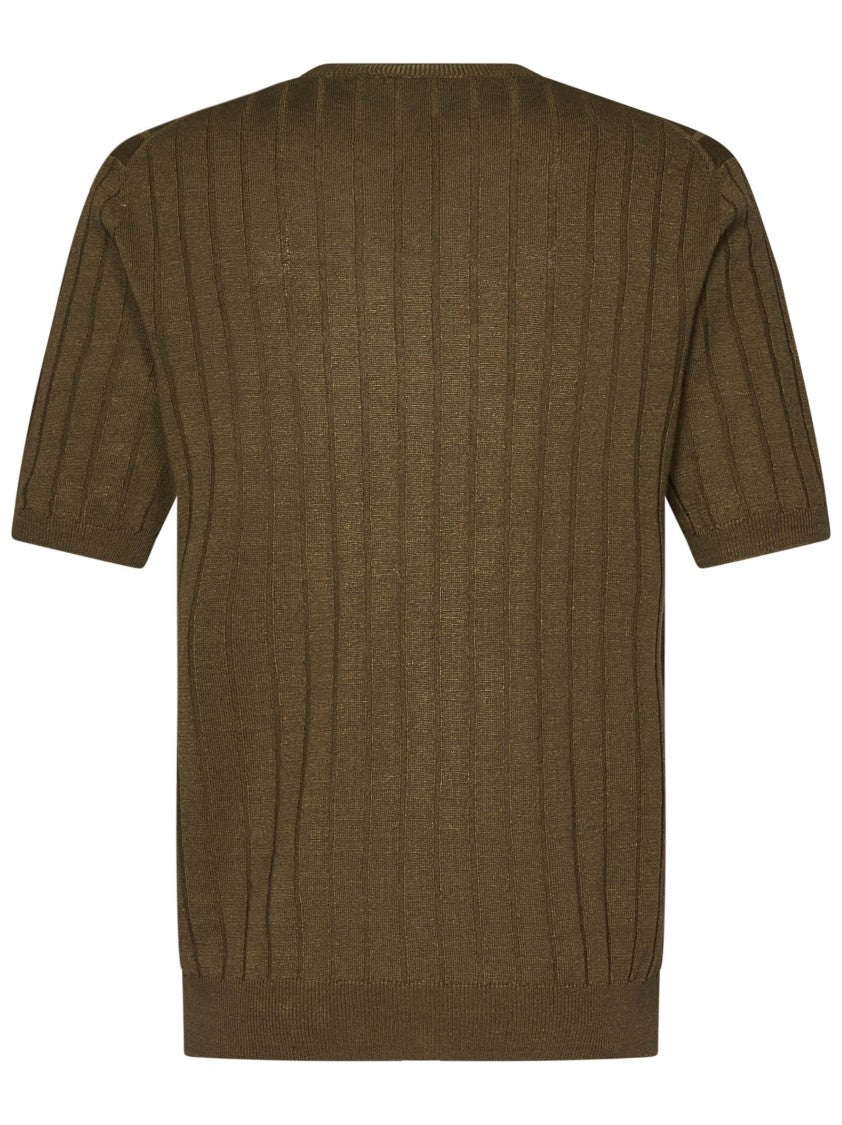 Boglioli Short Sleeve Linen-Cotton Blend Crewneck Sweater