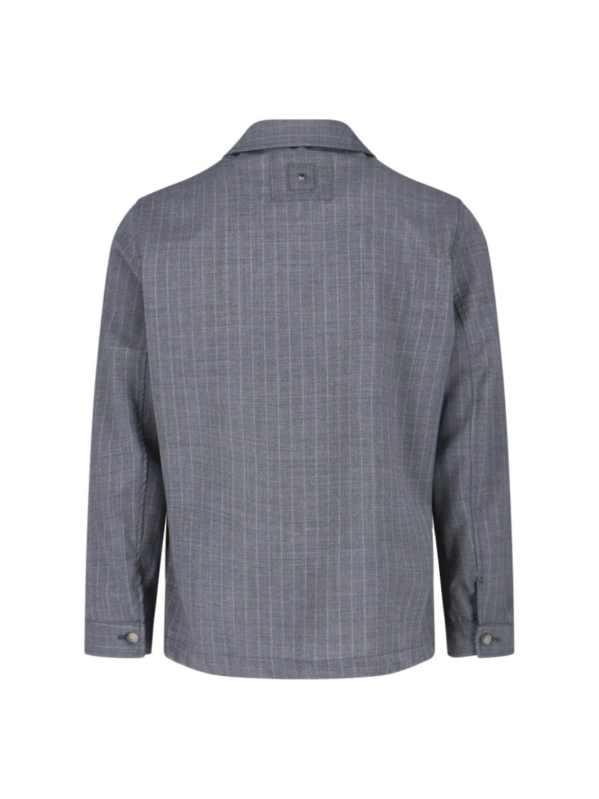 White Sand Grey Pinstripe Virgin Wool Blend Jacket