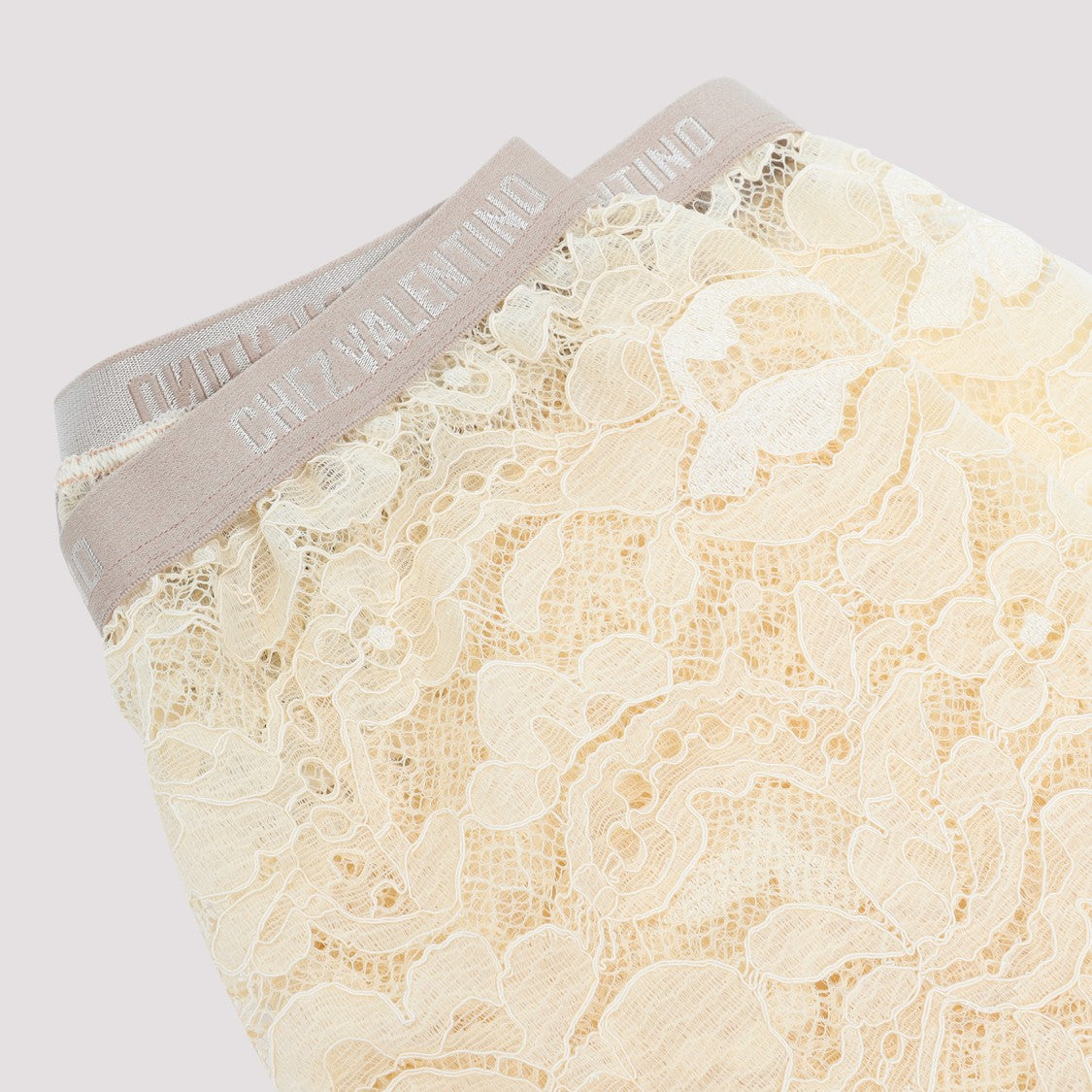 Valentino Beige Floral Lace Tights With Logo Waistband