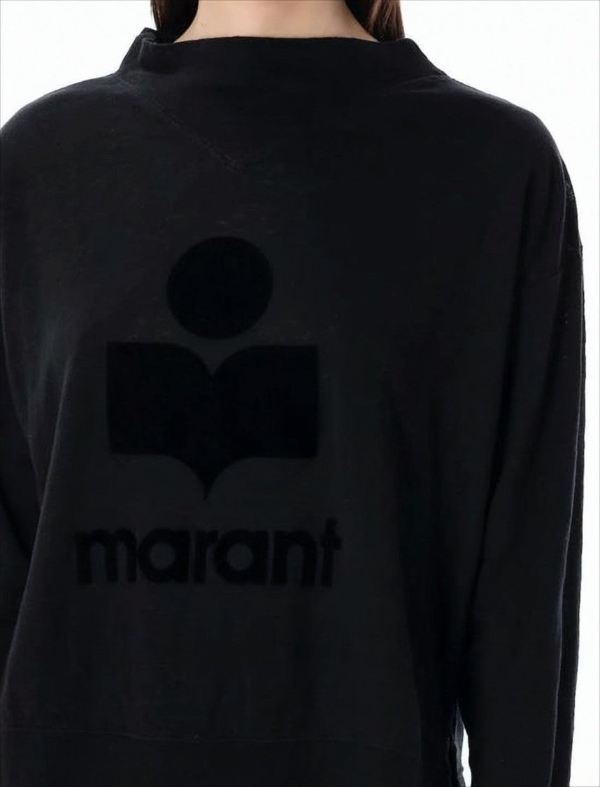 Isabel Marant Relaxed Fit Black Linen Long-Sleeve Top With Graphic Design