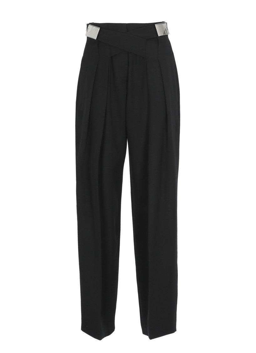 The Attico Black Virgin Wool Belted Palazzo Pants