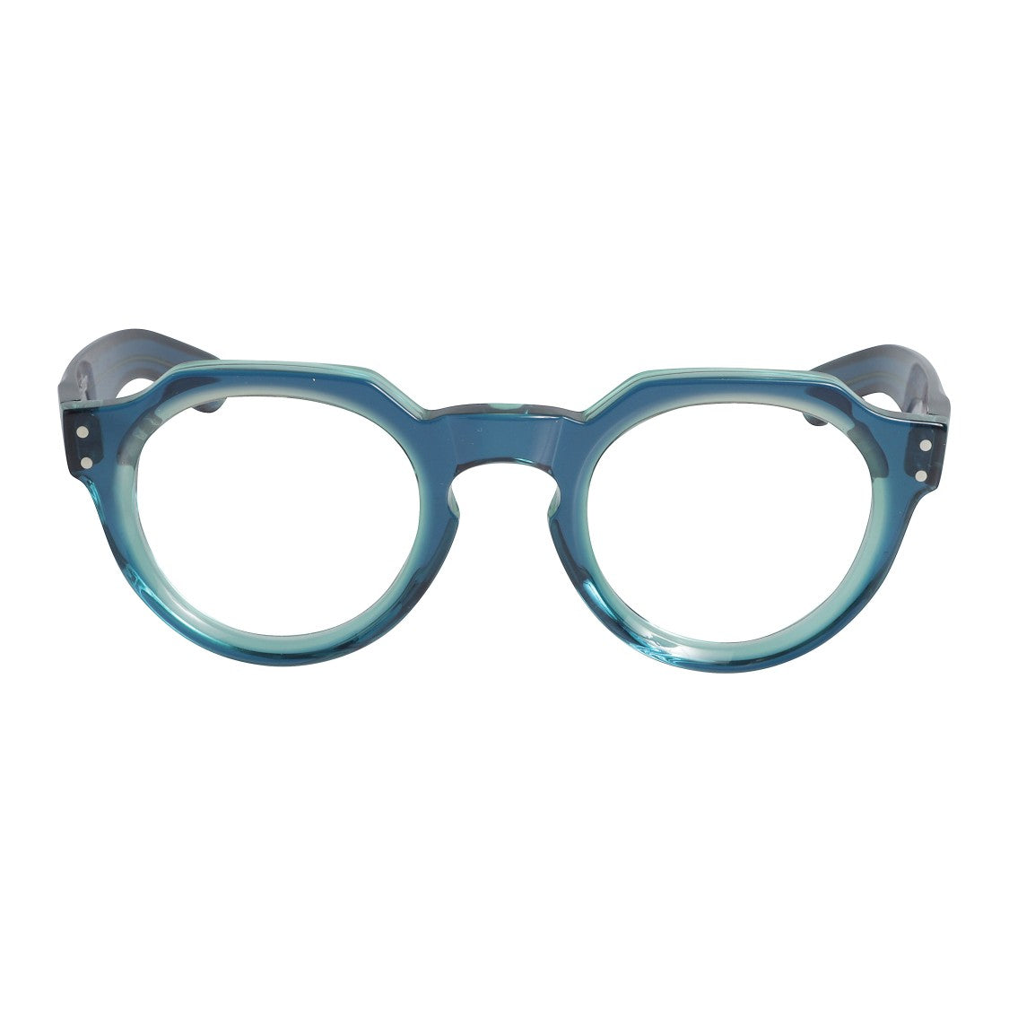 Kador Spike Rounded Geometric Bridge Sunglasses With Translucent Blue-Green Acetate