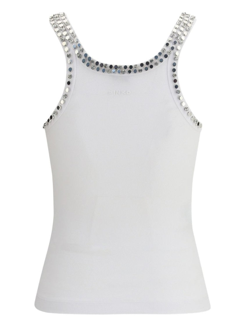 Pinko Sleeveless Ribbed Top With Studded Neckline