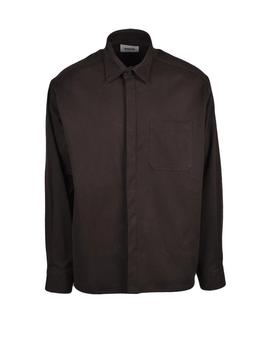 Dressism. Brown Heavy Canvas Stretch Cotton Oversized Shirt