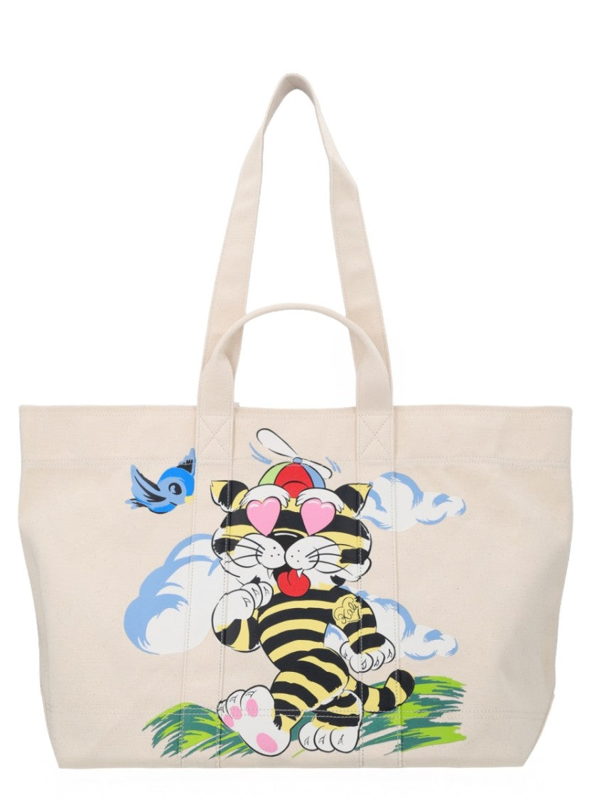 Kenzo Natural Beige Cartoon Cotton Large Tote Bag