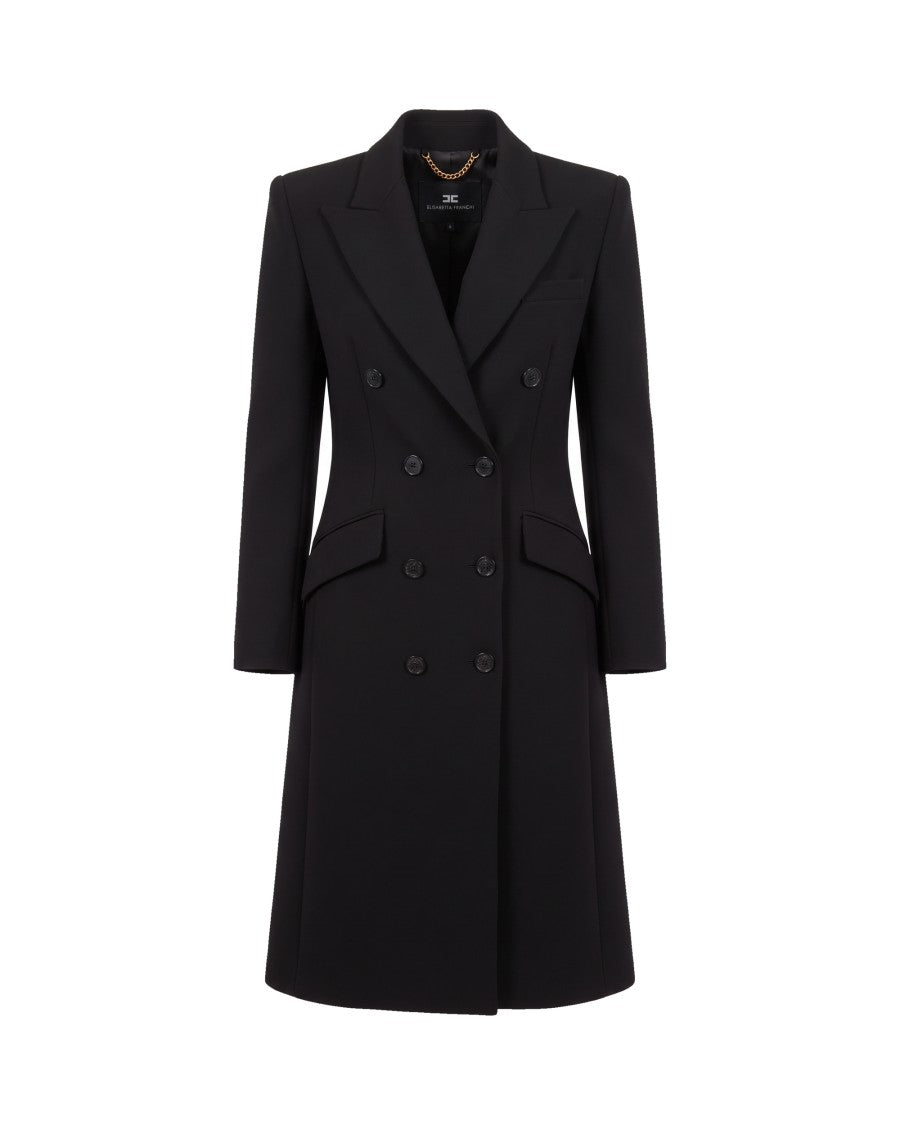 Elisabetta Franchi Black Double Crepe Wool-Blend Coat