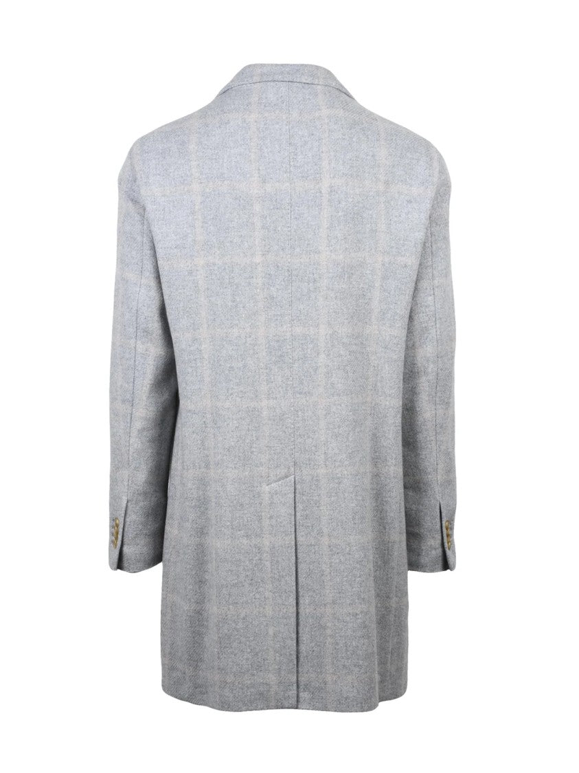 L.B.M. 1911 Tailored Grey Coat With Classic Notch Lapel And Check Pattern