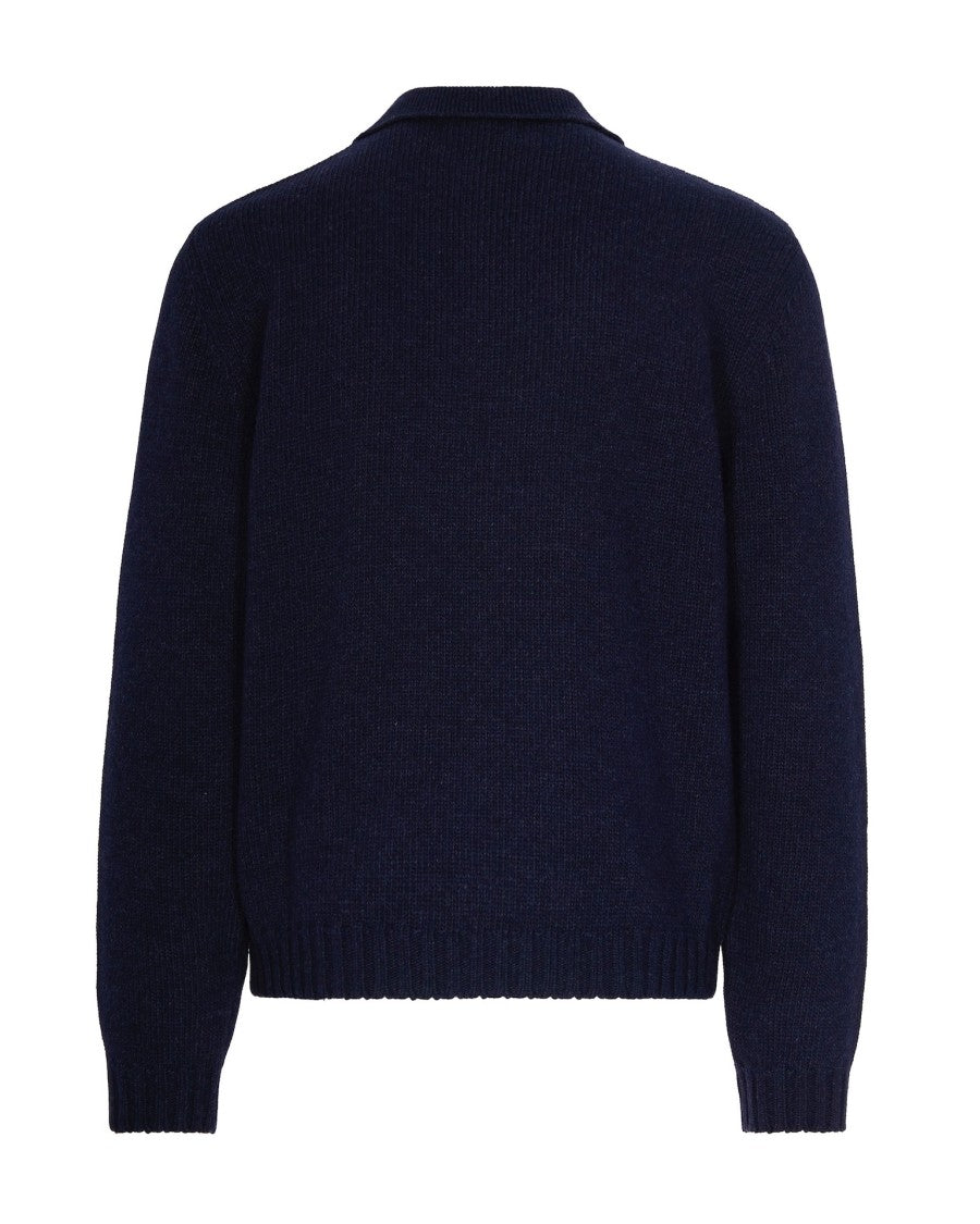 Arte Antwerp Knitted Navy Wool Blend Polo With Half-Zip Closure