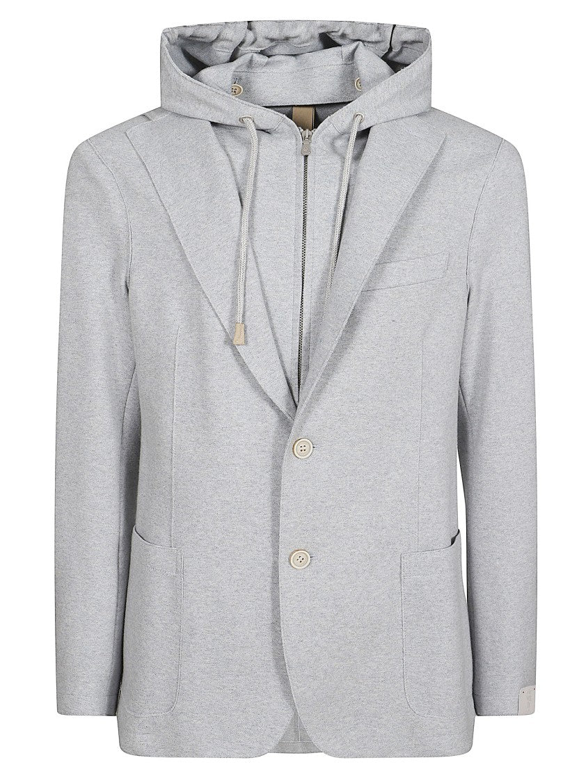 Eleventy Light Grey Blazer With Hood And Structural Design