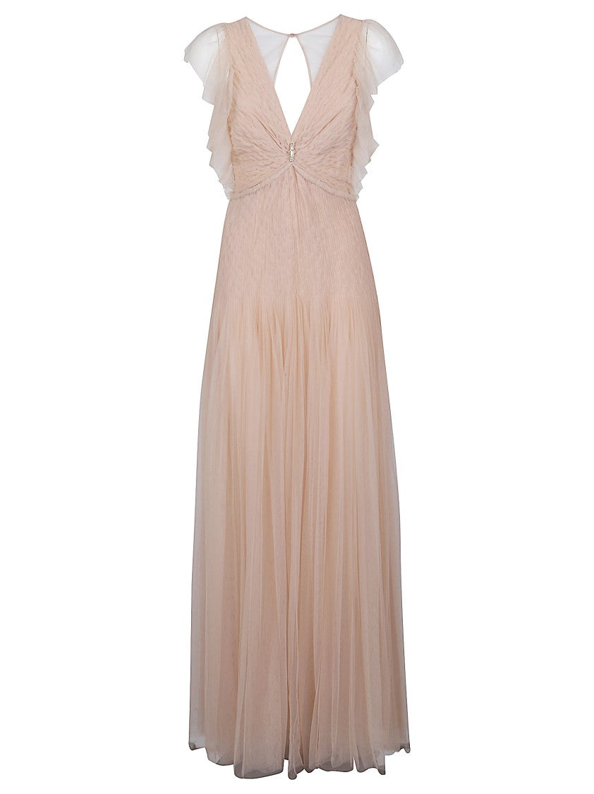 Elisabetta Franchi Maxi Ruffled Cap Polyamide Dress