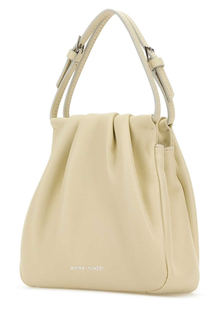 Amina Muaddi Ivory Nappa Leather Vittoria Crystal Handbag