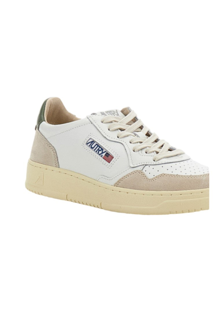 Autry White Green Medalist Low Leather Suede Sneakers