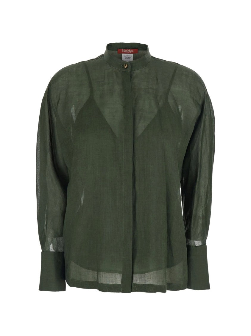 Max Mara Green Enlarged Cuffs Ramie Shirt
