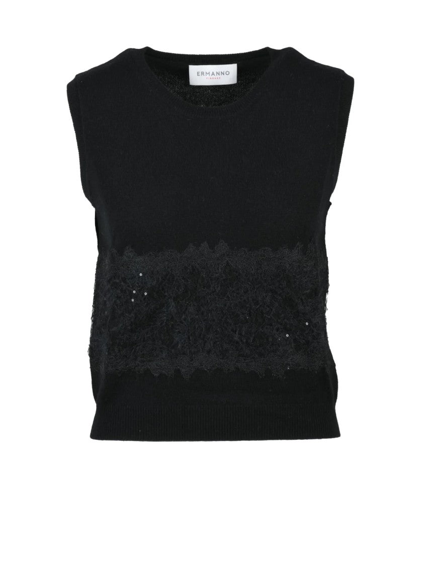 Ermanno Firenze Black Lace Polyamide Tank Top