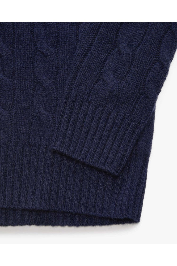 Polo Ralph Lauren Navy Cable-Knit V-Neck Wool-Cashmere Sweater