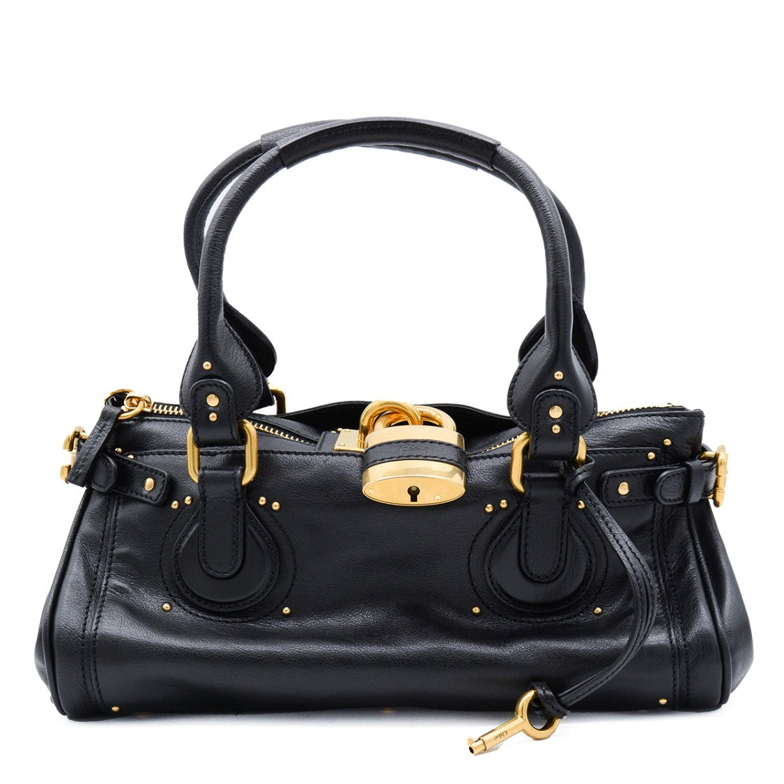 Chloé Structured Black Leather Paddington Top Handle Bag