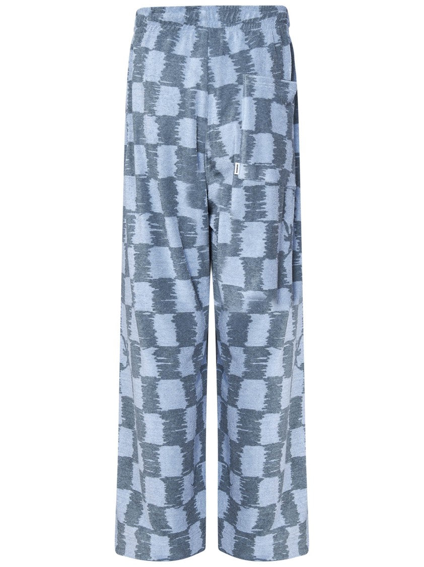 Bonsai Checked Print Wide-Leg Trousers In Stone And Light Blue