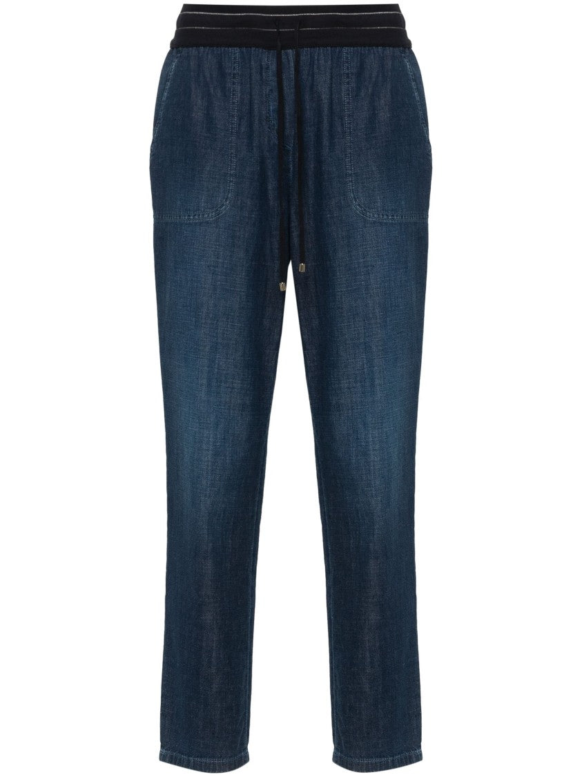 Lorena Antoniazzi Blue Jogging Straight-Leg Elastic Waist Cotton Jeans