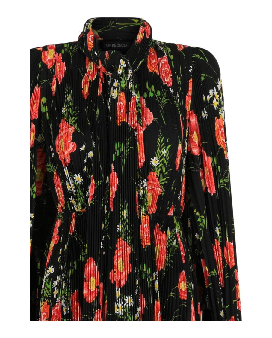Balenciaga Pleated Floral Midi Dress