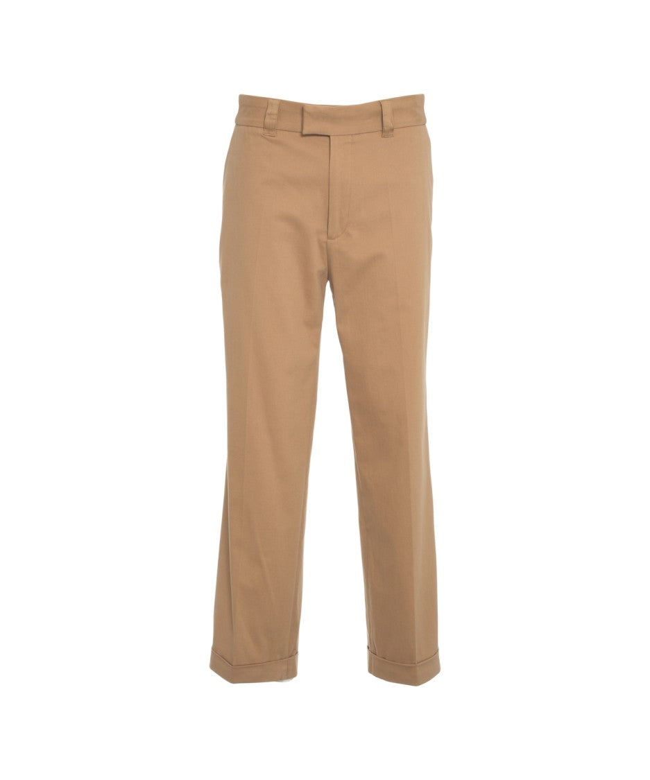 Paolo Pecora Timeless Brown Chino Pants With Cuffed Hem And Straight Leg