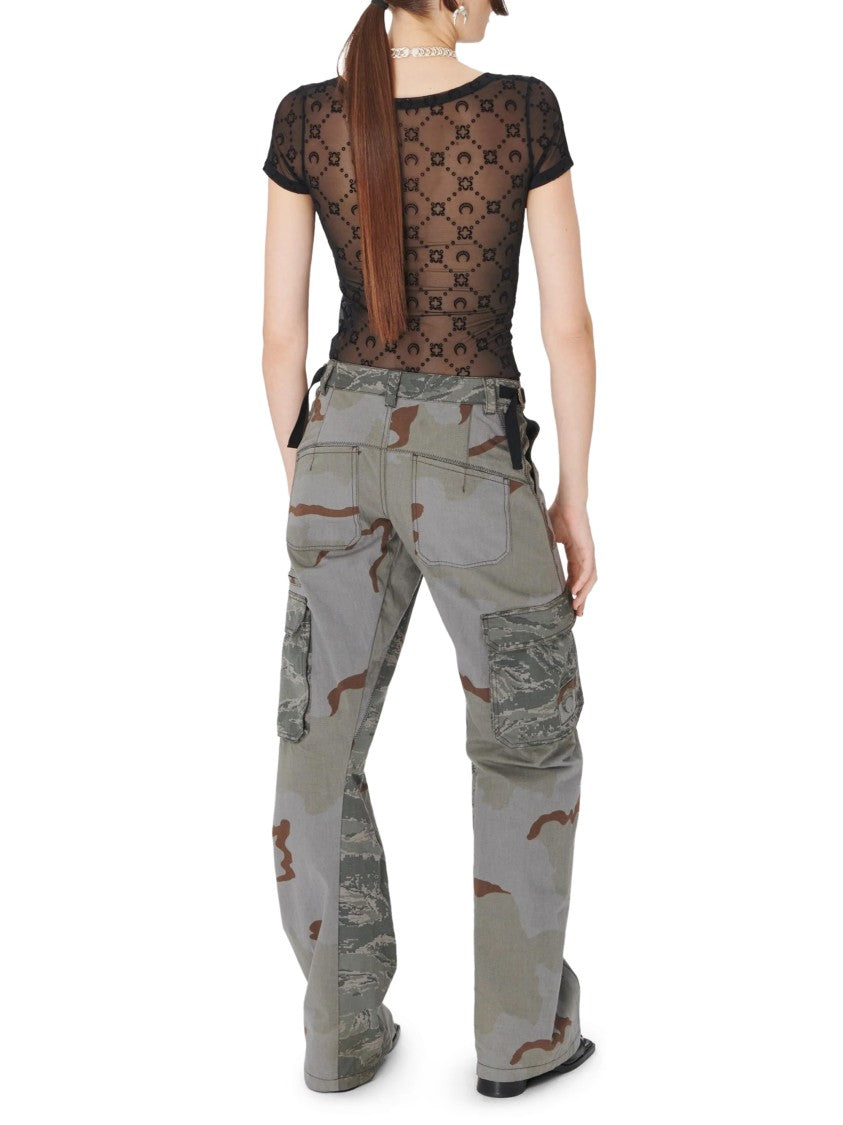 Marine Serre Sheer Black Mesh Flock Short-Sleeve Top