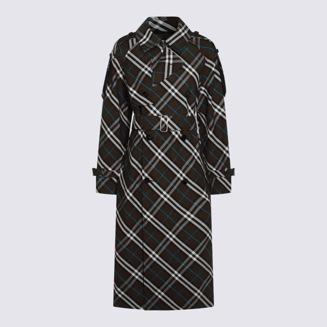 Burberry Long Plaid Trench Coat With Belted Waist