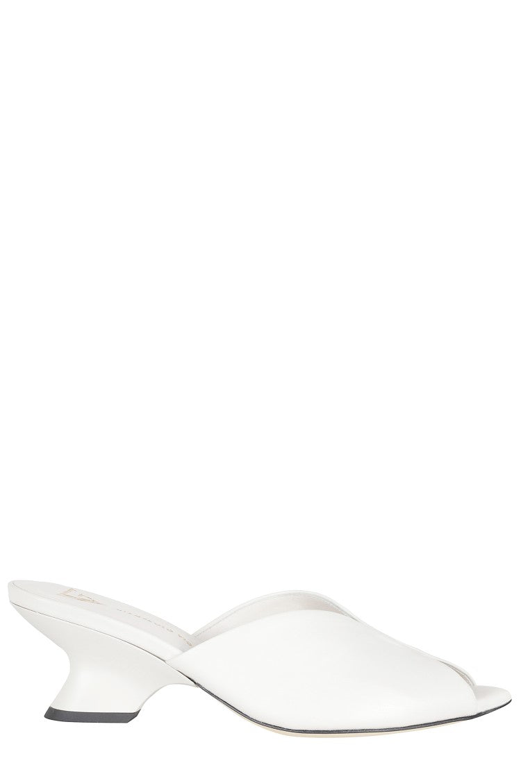 Giampaolo Viozzi Ivory Sculptural Heel Leather Mules