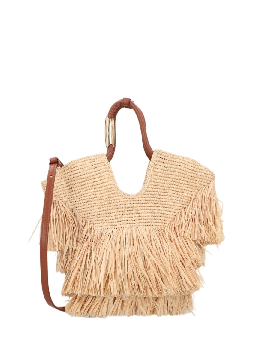 Zimmermann Small Woven Raffia Tote Bag With Layered Fringe Details