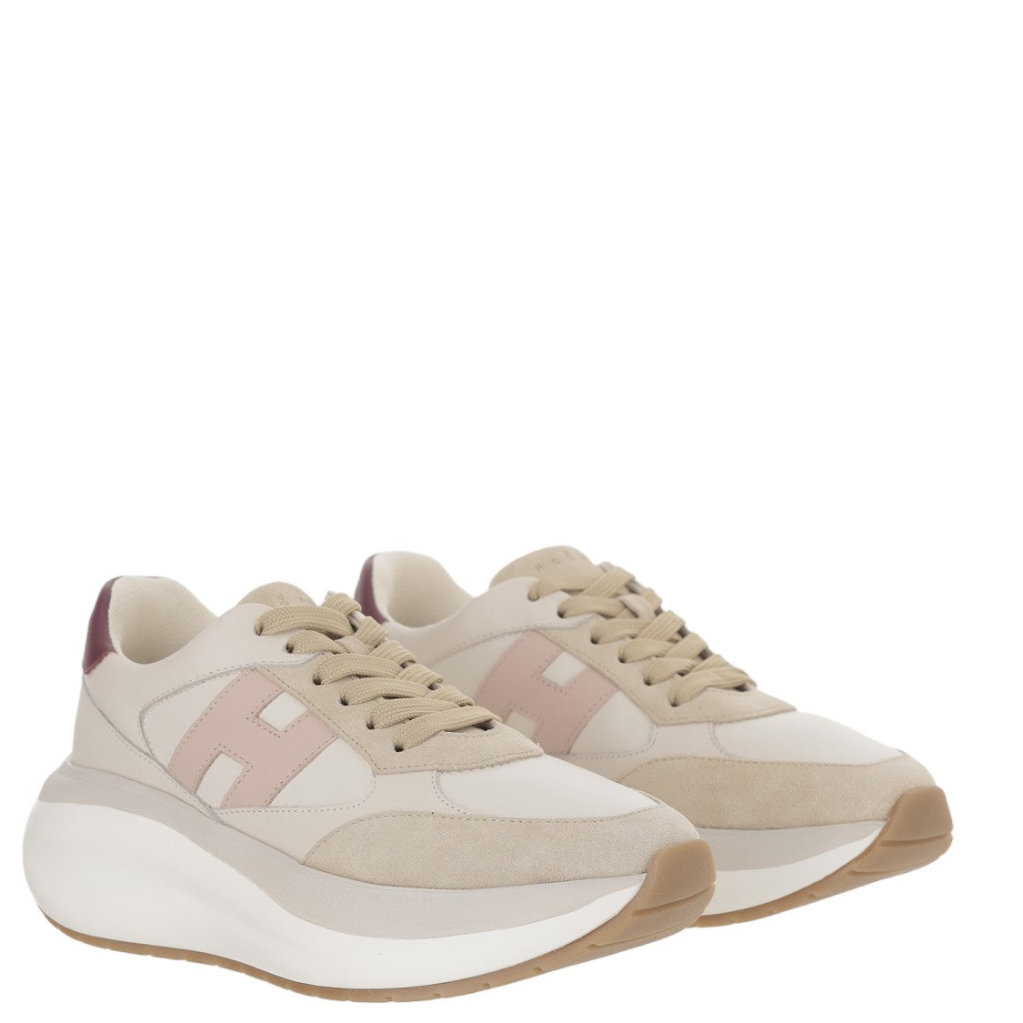 Hogan Chunky Nappa Leather And Suede Sneakers With Contrast Details