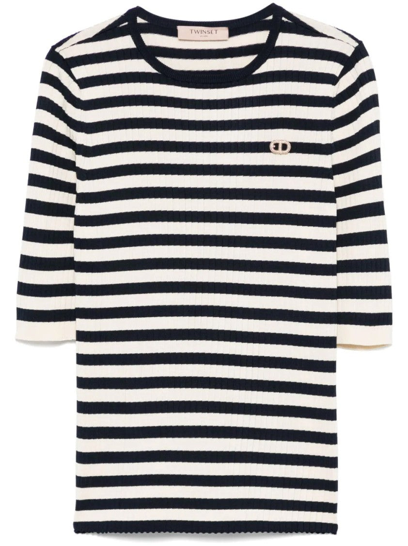 Twin-Set Striped Short-Sleeve Blouse