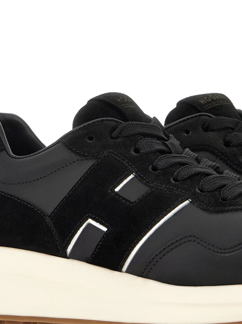 Hogan Streamlined Black Sneakers With Suede Texture