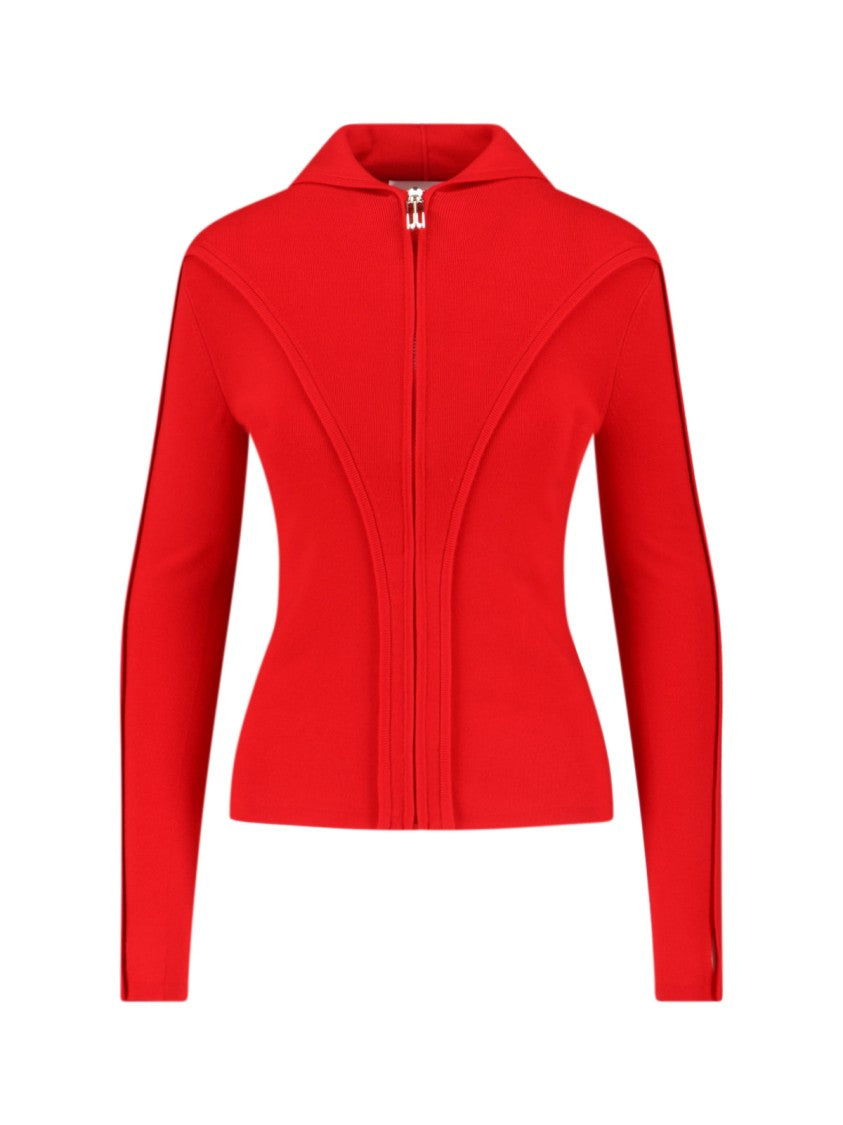 Victoria Beckham Ribbed Knit Zip-Up Hoodie With Metal Logo Charm
