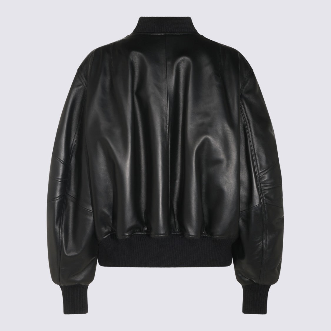 The Attico Smooth Black Leather Jacket With Zippered Pocket