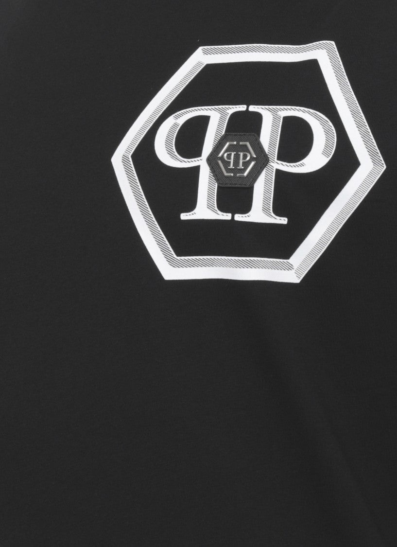 Philipp Plein Black Hexagon Skull Print Cotton T-Shirt