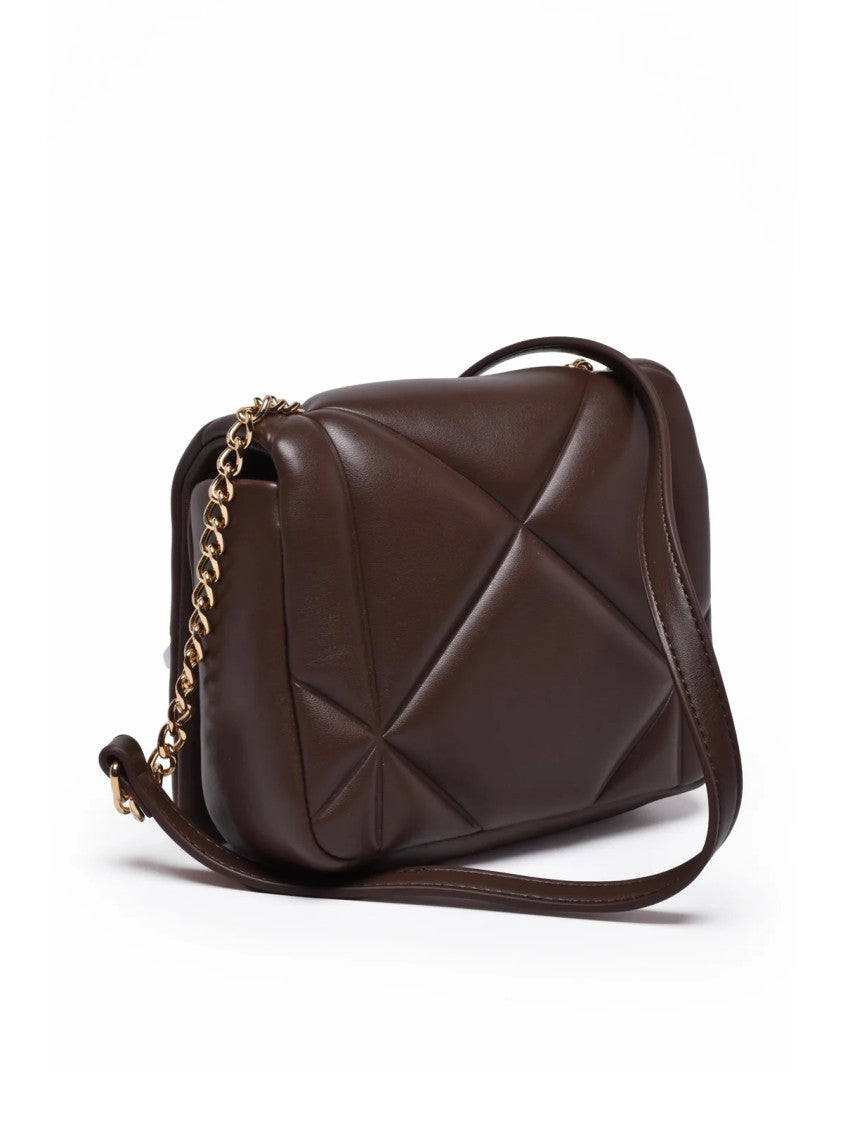 Love Moschino Quilted Brown Crossbody Bag With Metallic Logo Detail