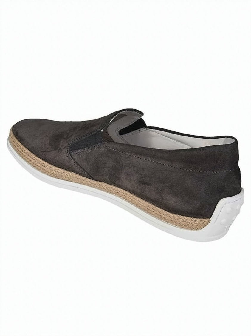 Tod's Suede Slip-On Loafers With Woven Trim And Textured Outsole