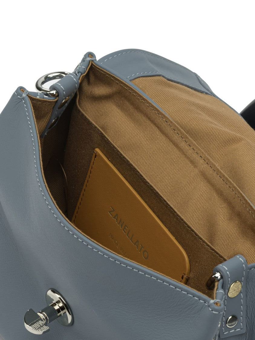 Zanellato Structured Blue Leather Handbag With Turn-Lock Closure