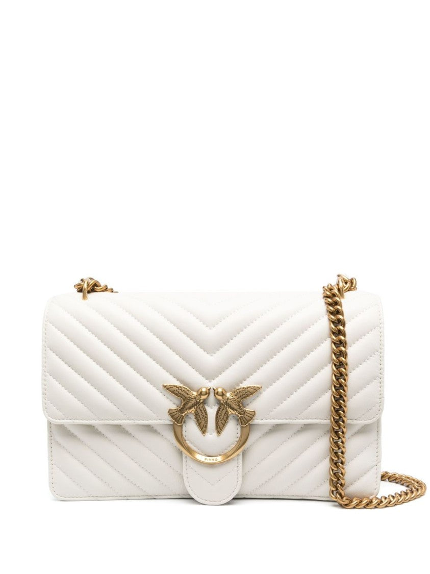 Pinko Off-White Calf Leather Love Birds Shoulder Bag