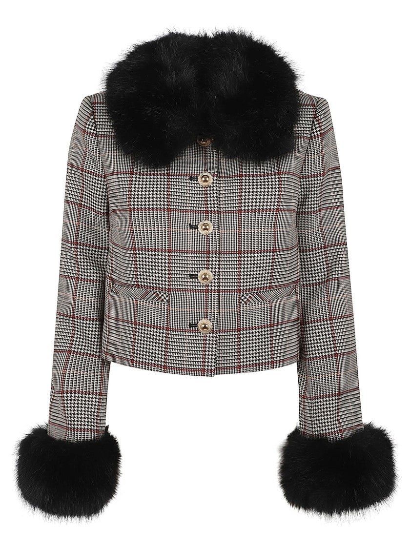 Self-Portrait Cropped Tailored Jacket With Wool Twill Check