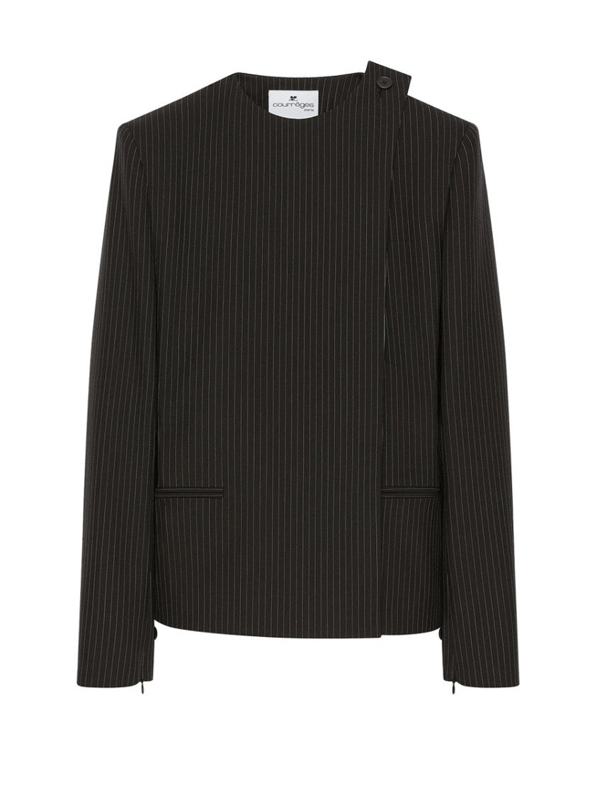 Courrèges Neutrals Buckle Pinstripes Shoulder Blazer