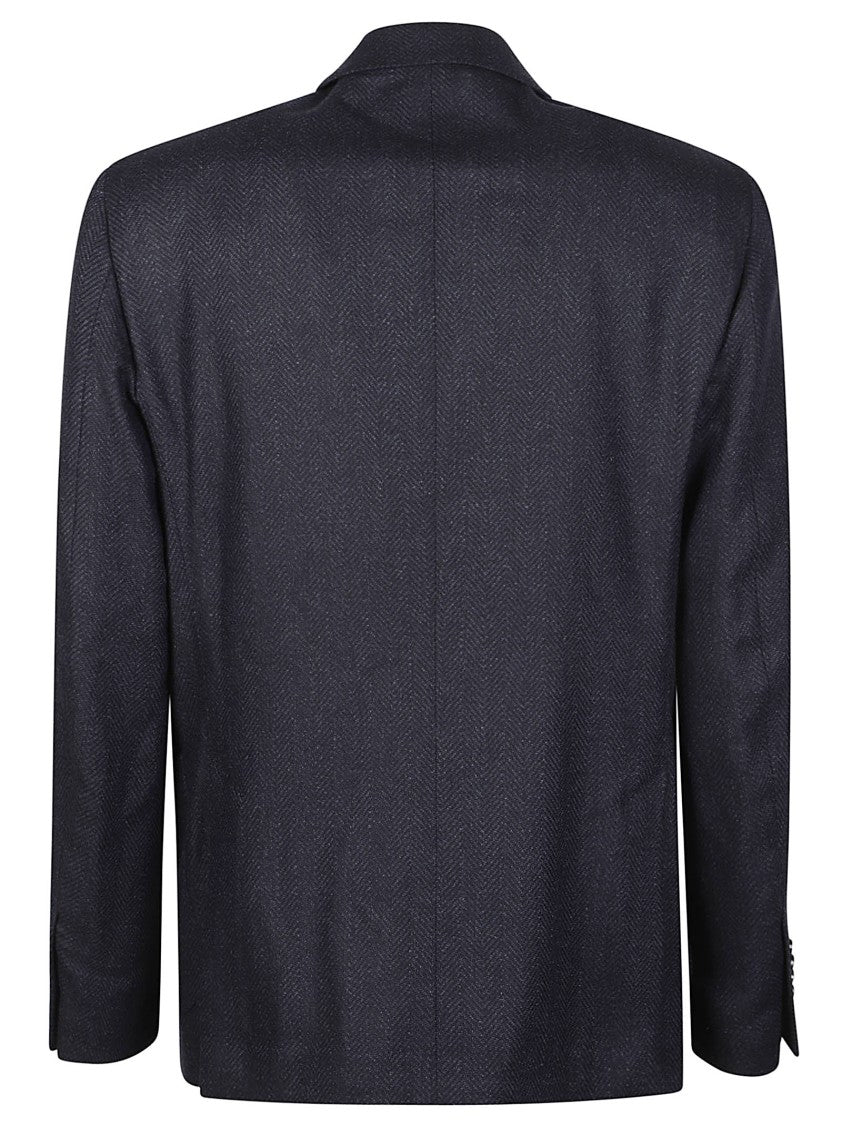 Lardini Blue Iconic Herringbone Virgin Wool-Cashmere Blazer