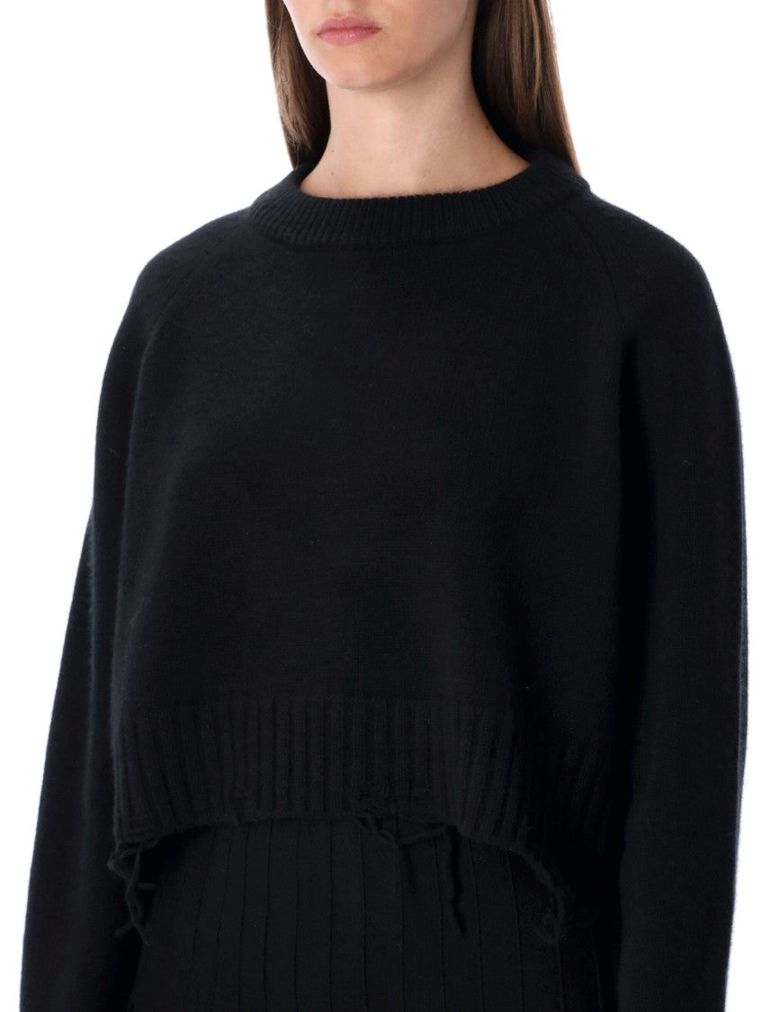 Low Classic Damaged Wool Blend Cropped Pullover Black