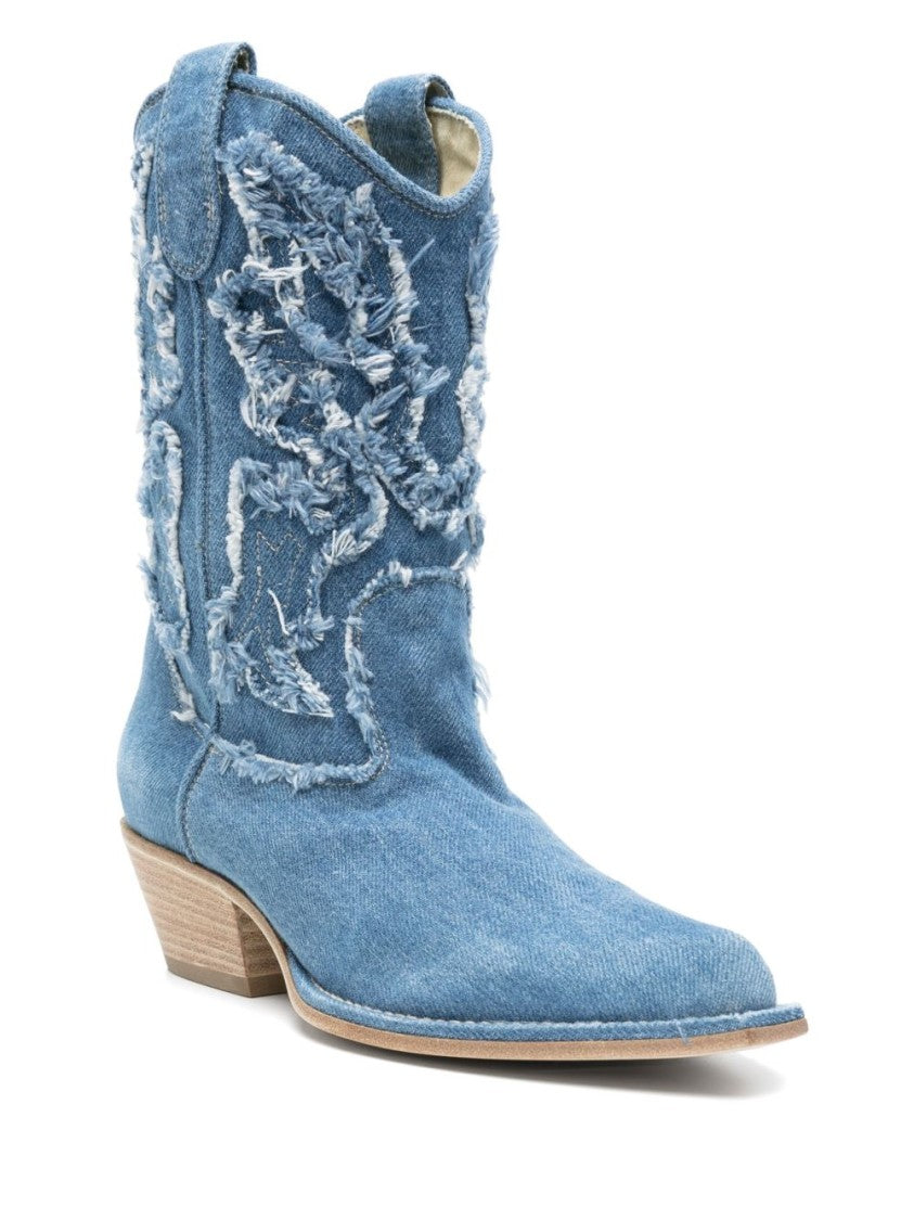 Vic Matié Blue Cuban Heel Double Pull Boots