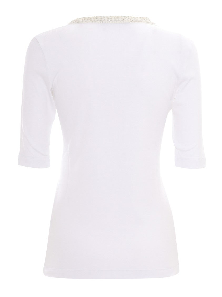 Fabiana Filippi Ribbed Jersey U Neck Short Sleeve T-Shirt